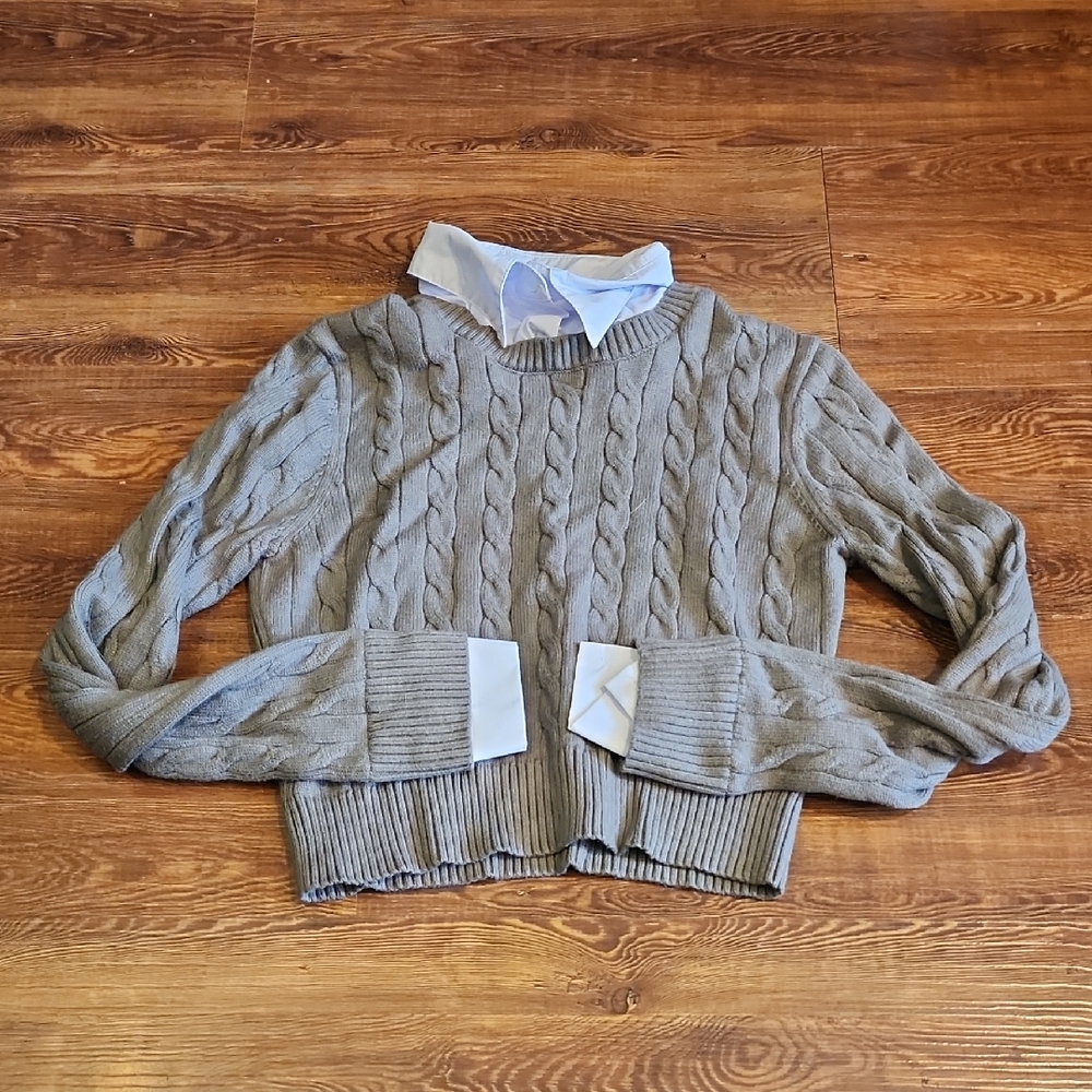 Stella Tweed Gray Cable Knit Sweater